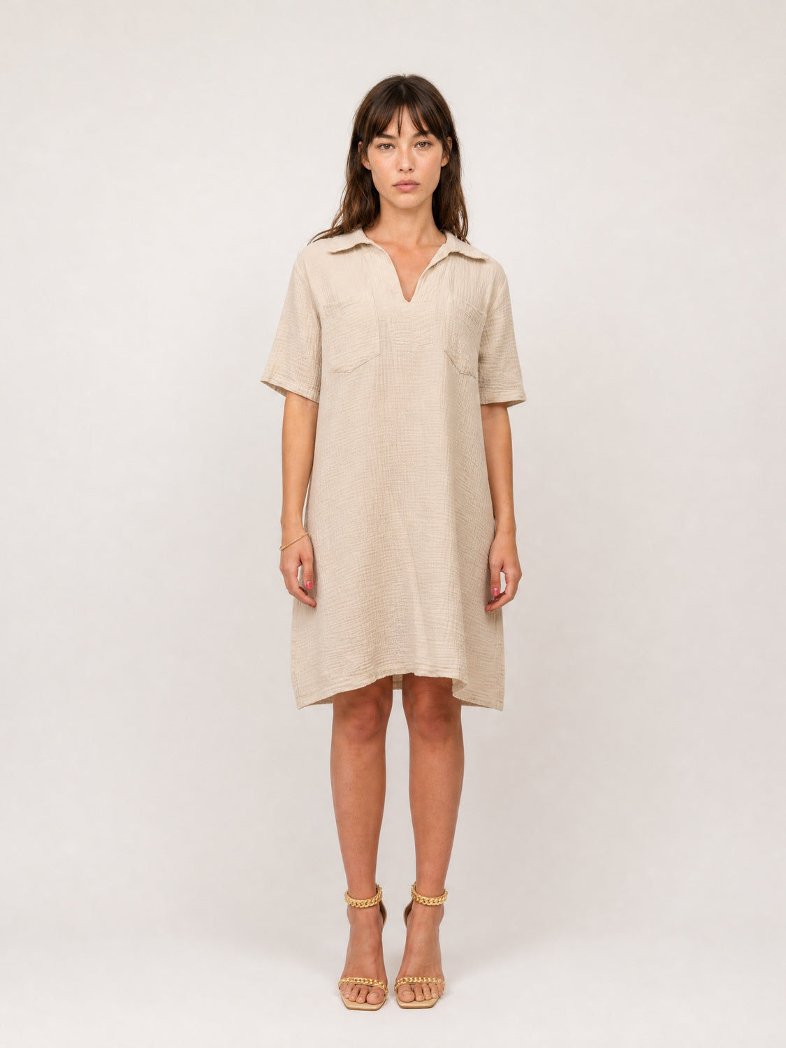 Robe en gaze de coton à poches plaquées TDM33526-2