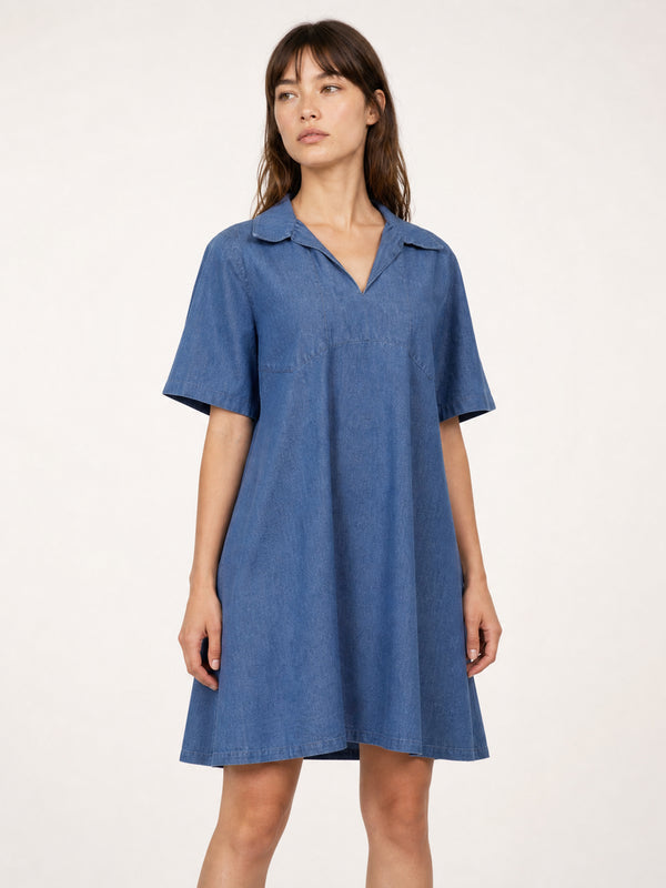 Robe en denim souple à poches plaquées TDM33526-3