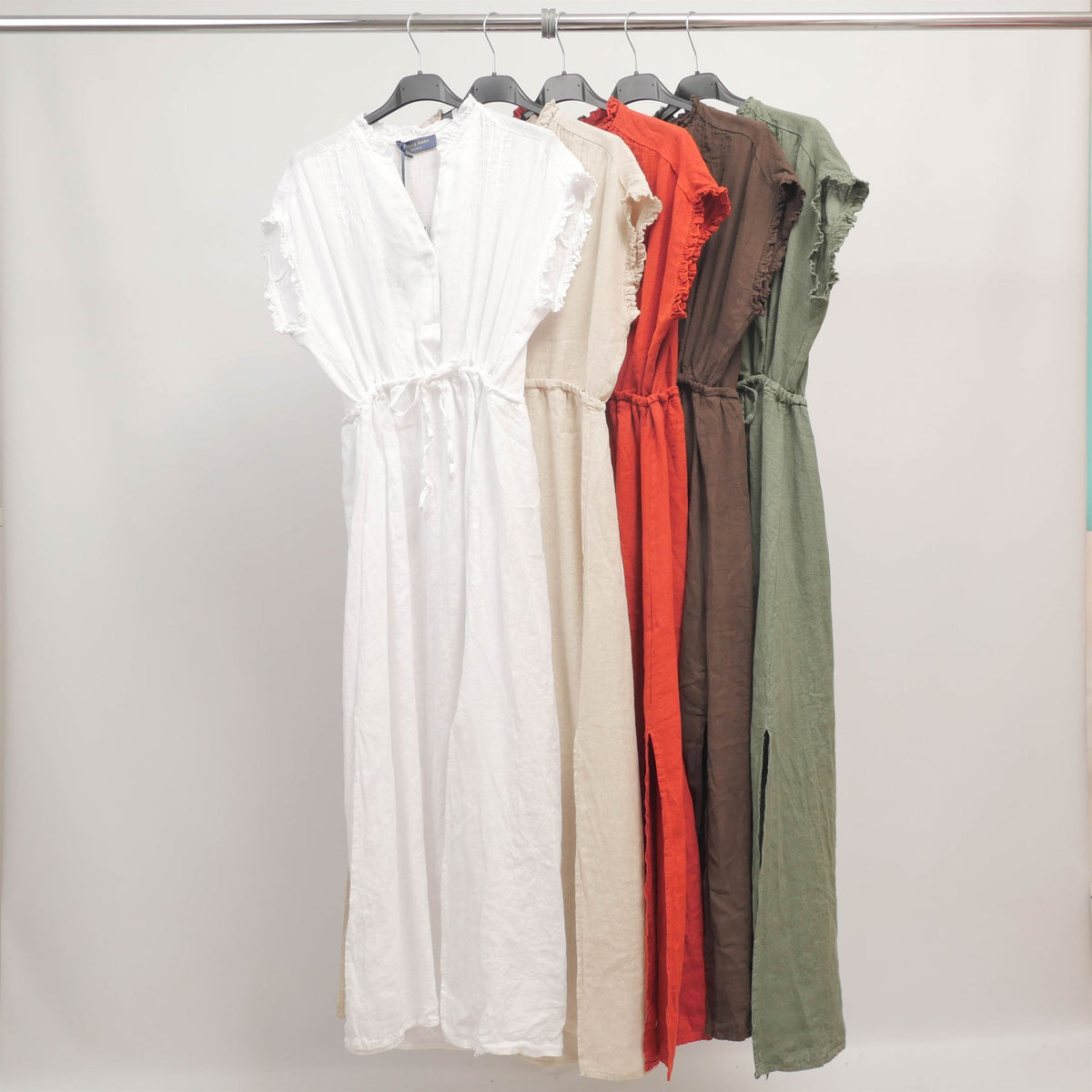 Long linen dress with ruffled sleeves tdm37925 2l