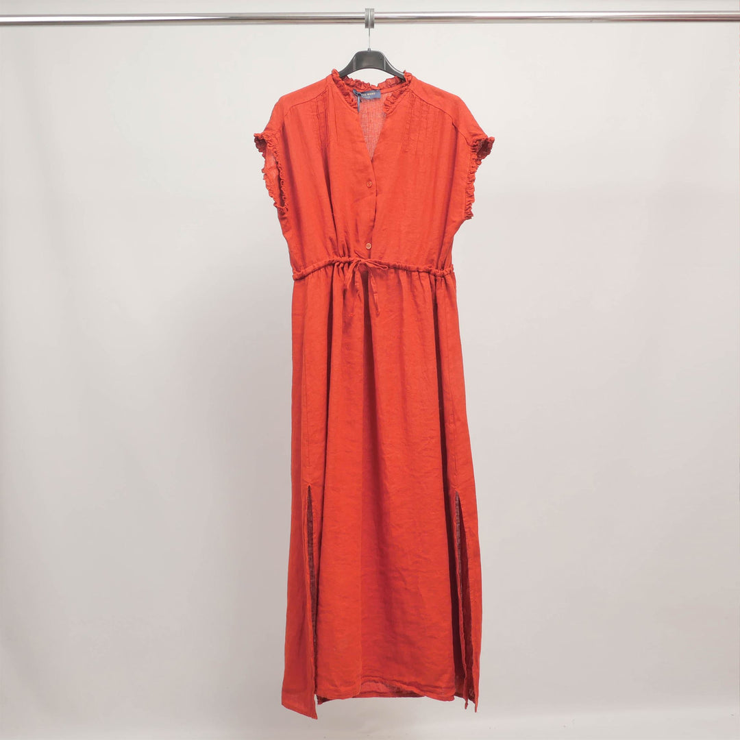 Long linen dress with ruffled sleeves TDM37925-2L