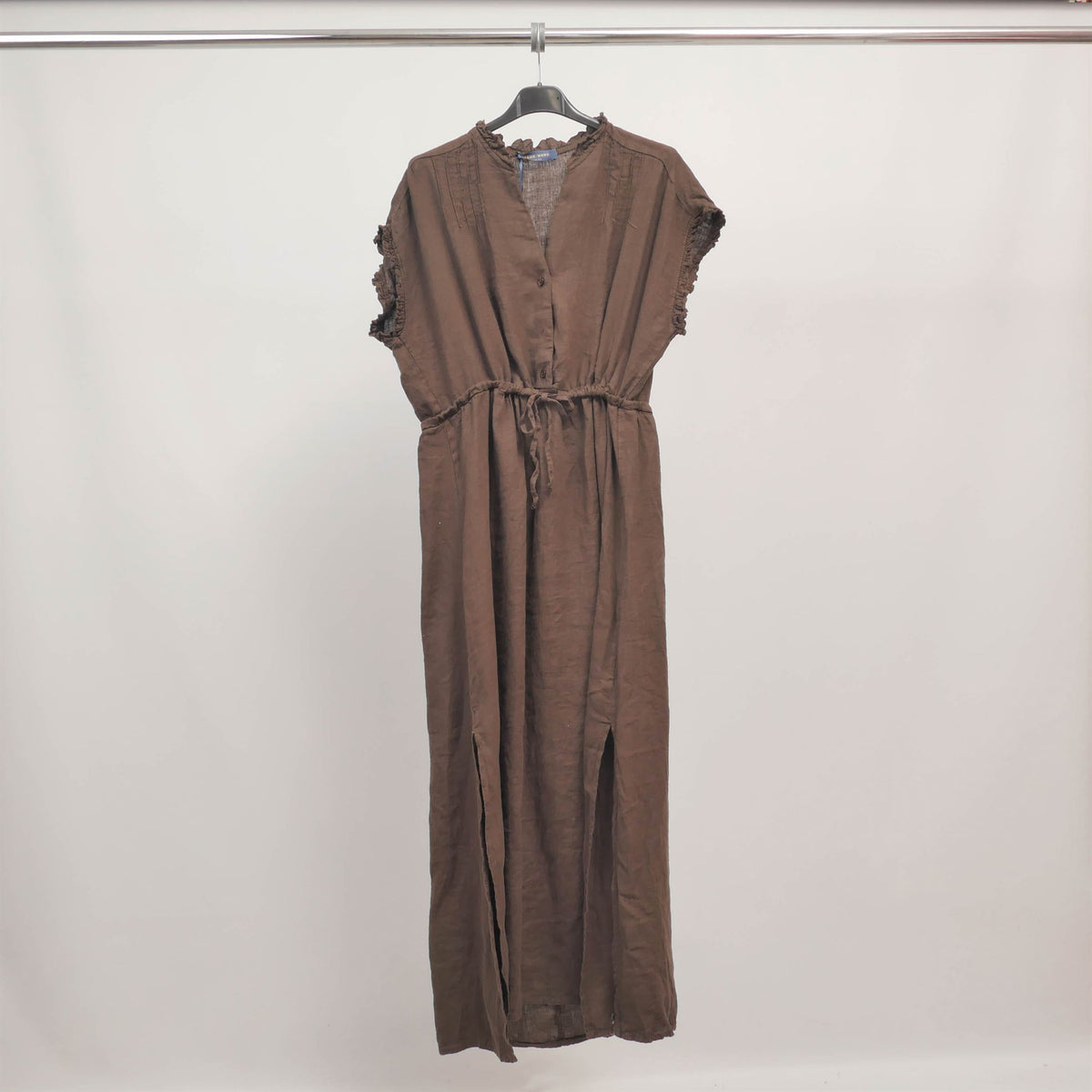 Long linen dress with ruffled sleeves tdm37925 2l