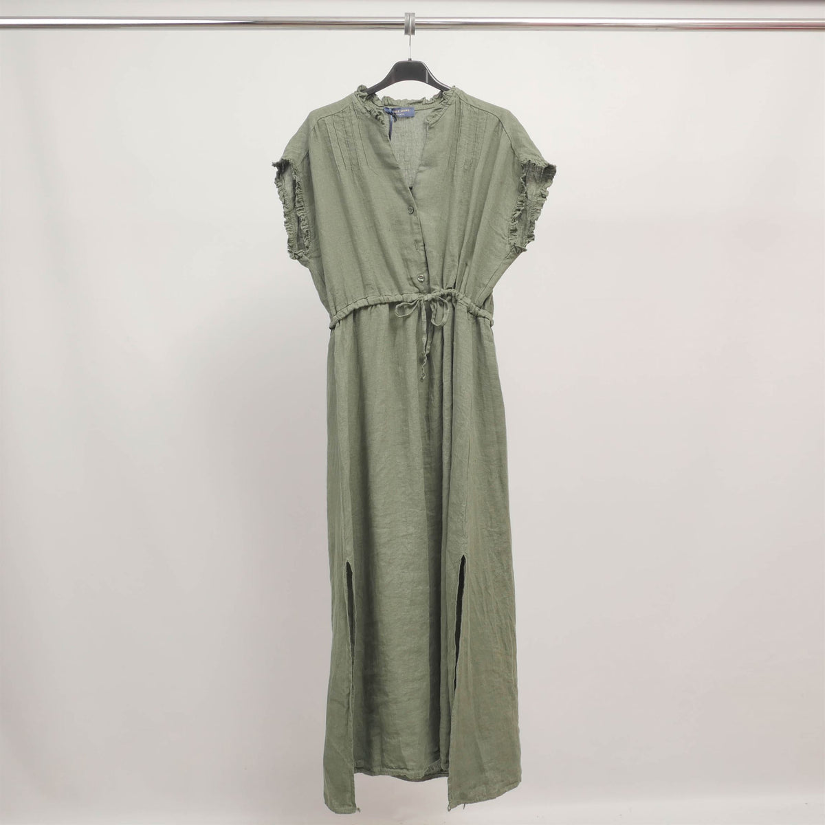 Long linen dress with ruffled sleeves tdm37925 2l
