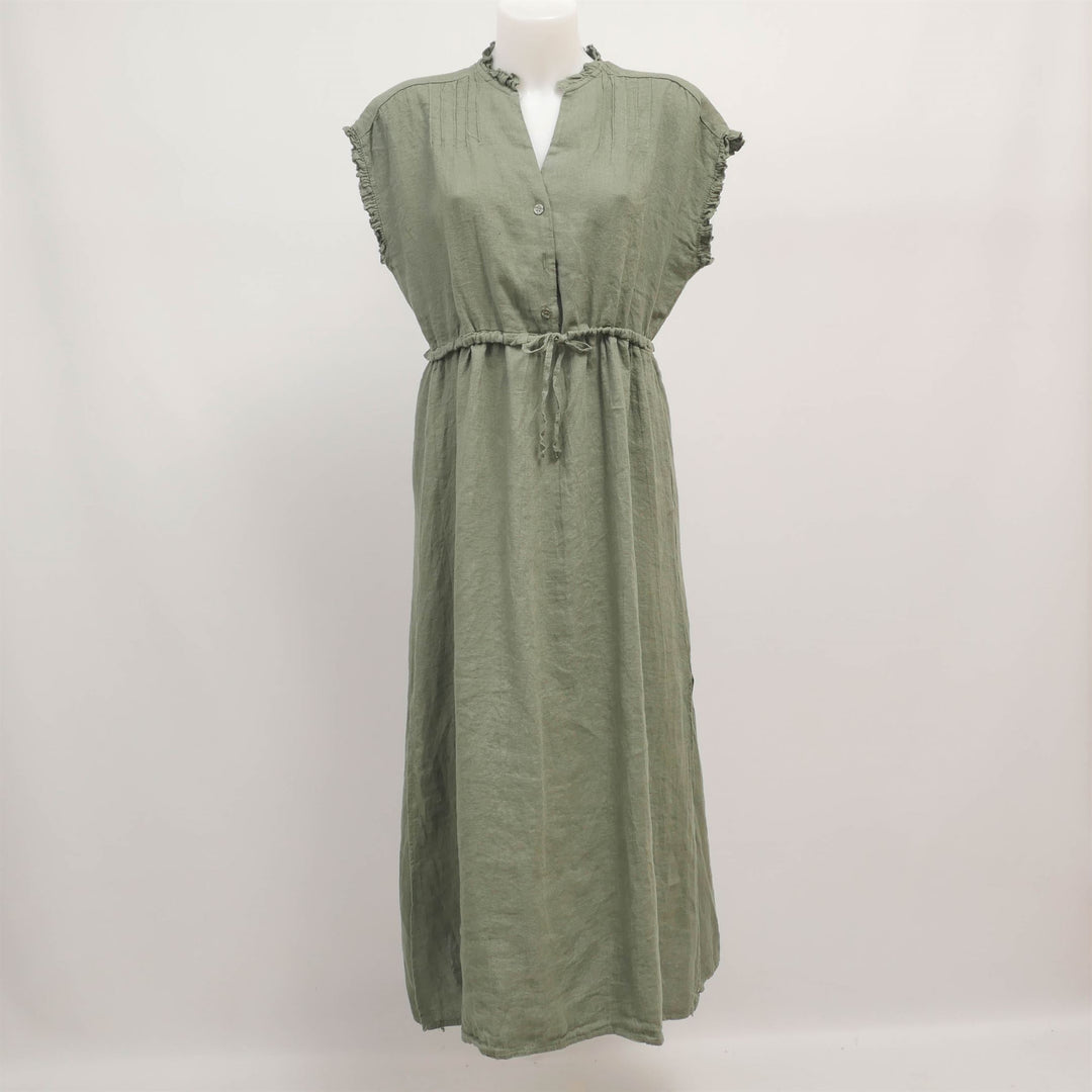 Long linen dress with ruffled sleeves TDM37925-2L