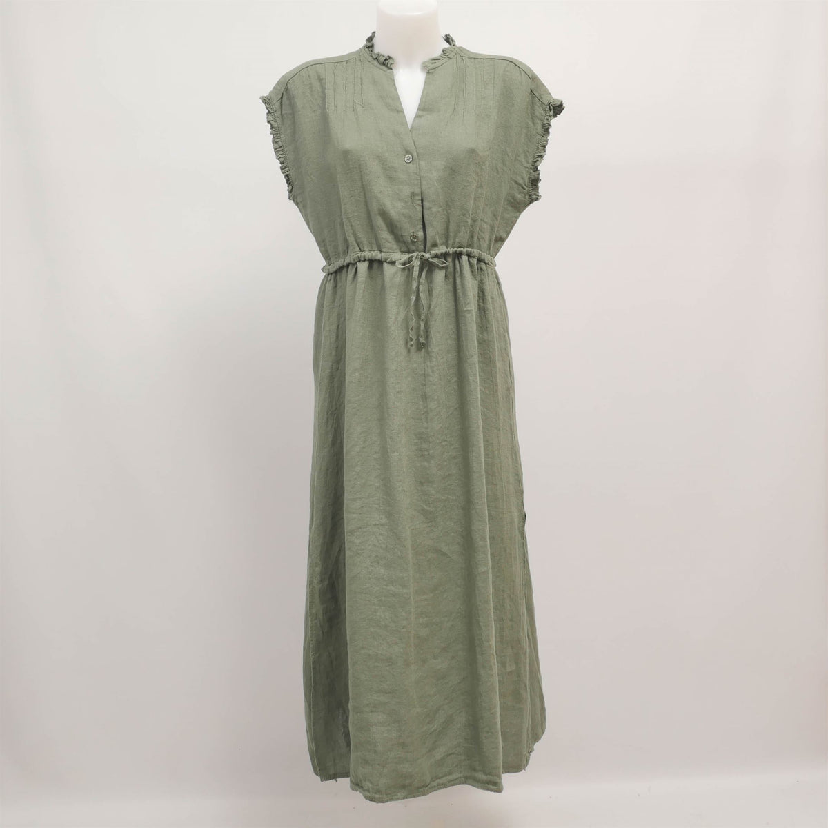 Long linen dress with ruffled sleeves tdm37925 2l