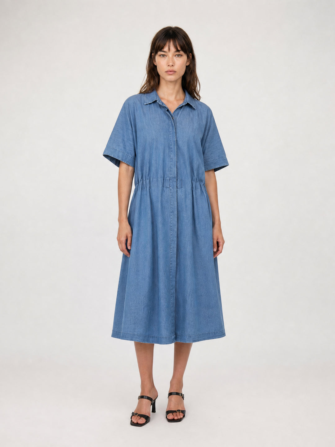 Robe chemise en denim à taille élastiquée TDM50226