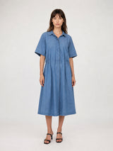 Robe chemise en denim à taille élastiquée TDM50226