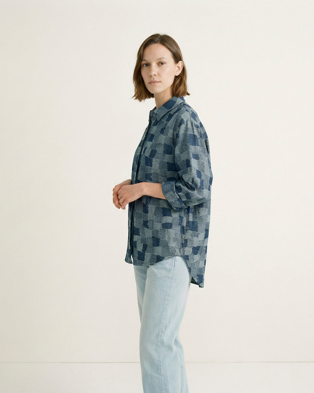 Chemise patchwork indigo coupe fluide TDM50320-69