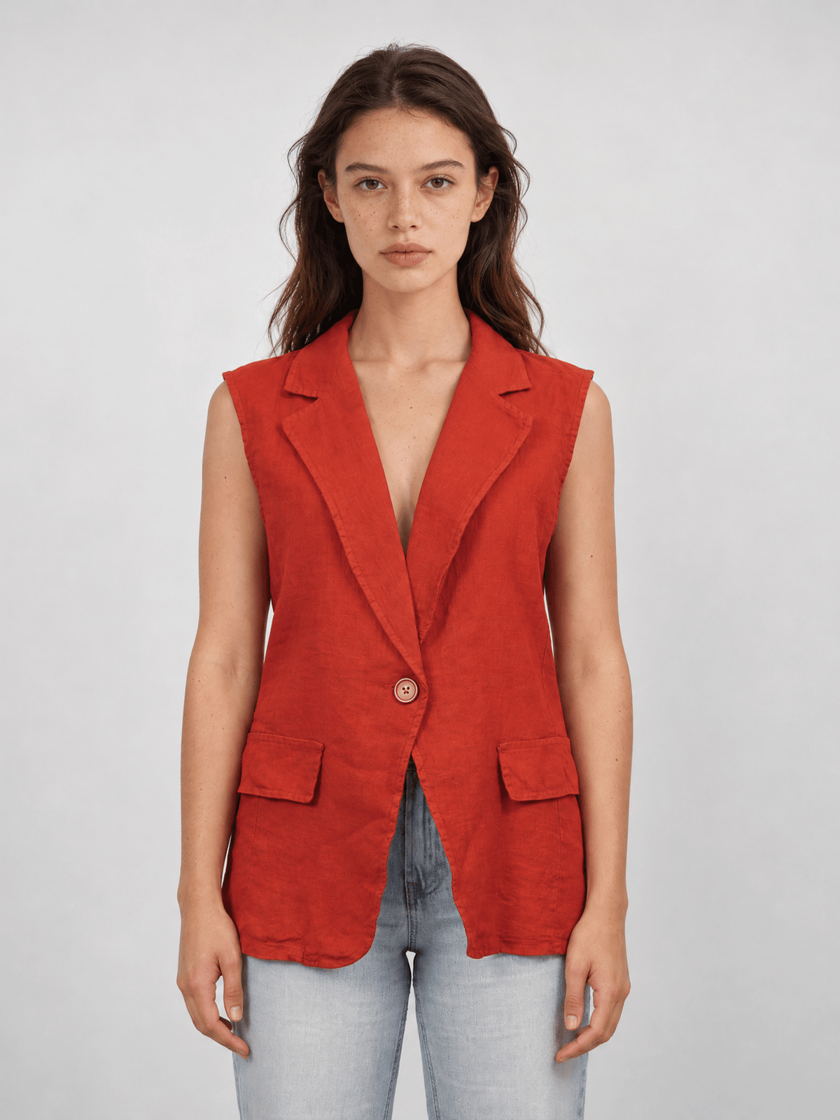 Gilet sans manches en lin, col tailleur — TDM51925L