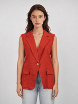 Gilet sans manches en lin, col tailleur — TDM51925L