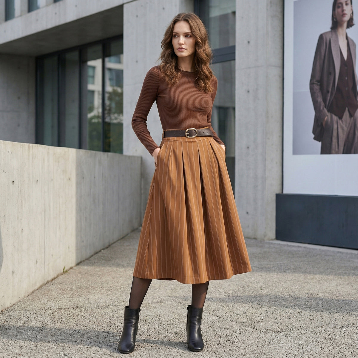 Striped maxi skirt with belt tdm52123 14