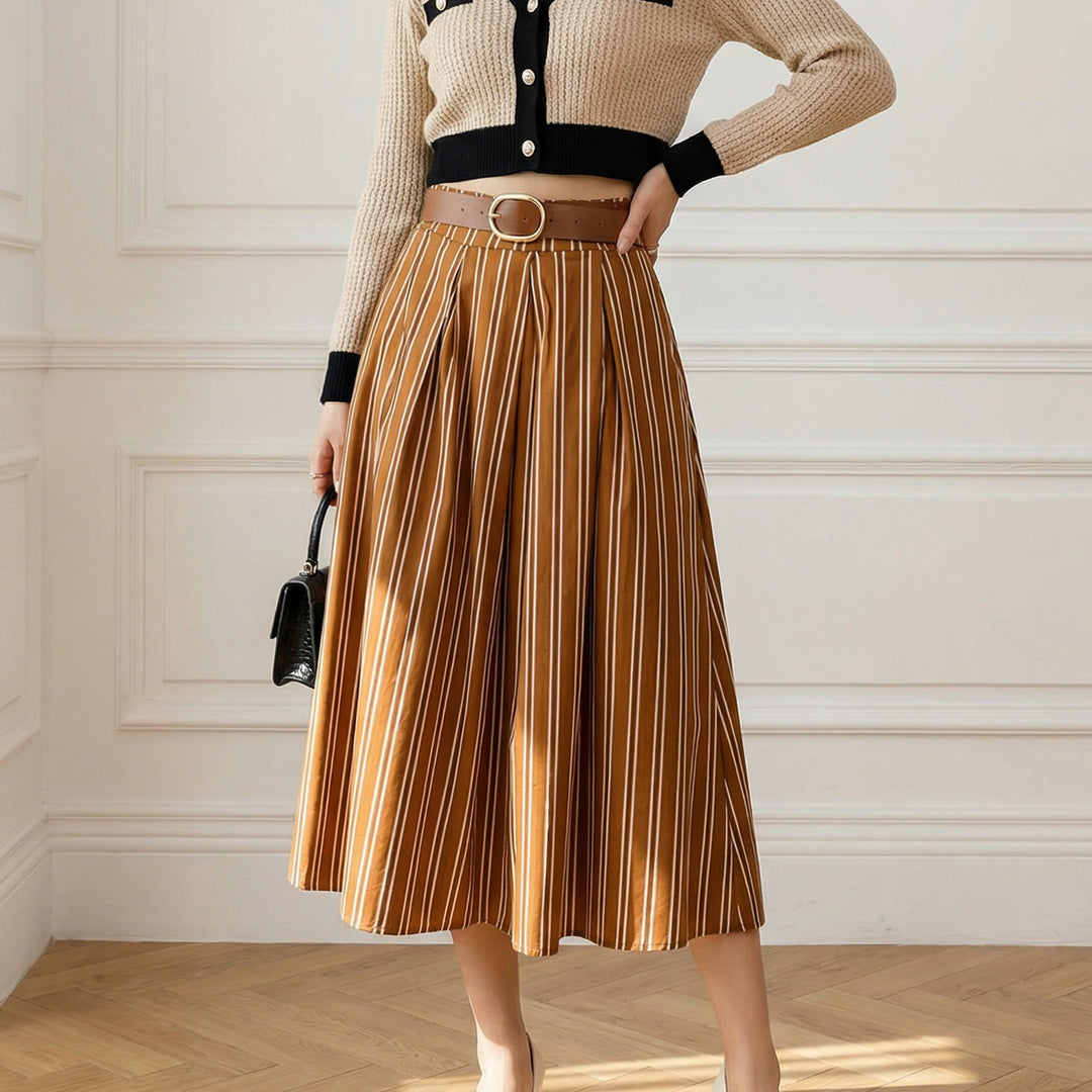 Striped belted midi skirt TDM52123-24