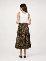 Jupe midi en coton stretch imprimé léopard TDM52123-28