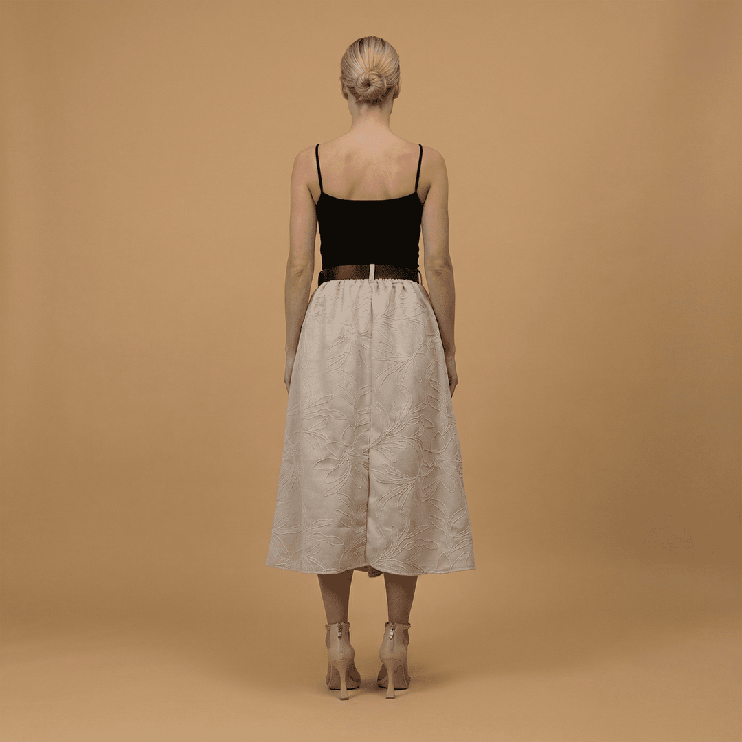 Embroidered suede-effect belted skirt TDM52123-40
