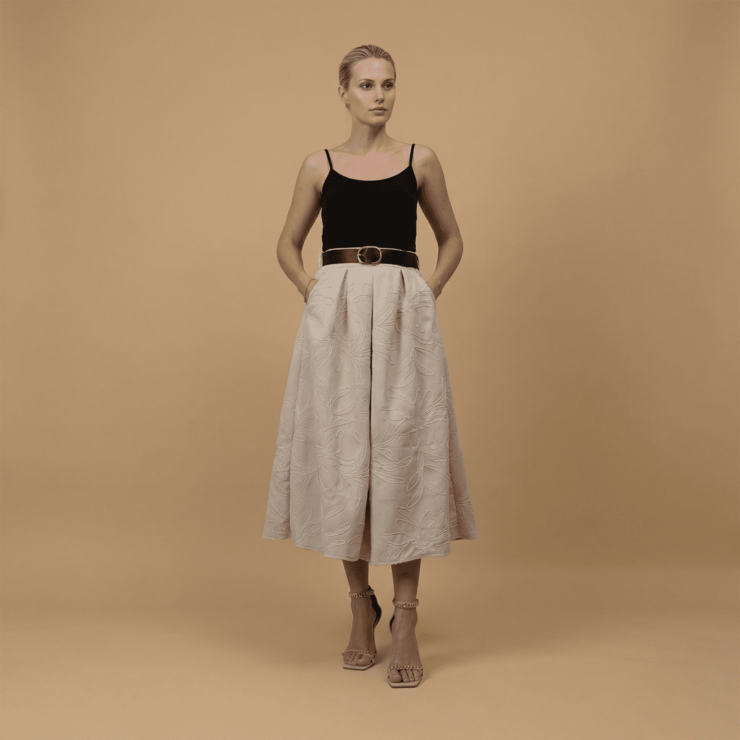 Embroidered suede-effect belted skirt TDM52123-40