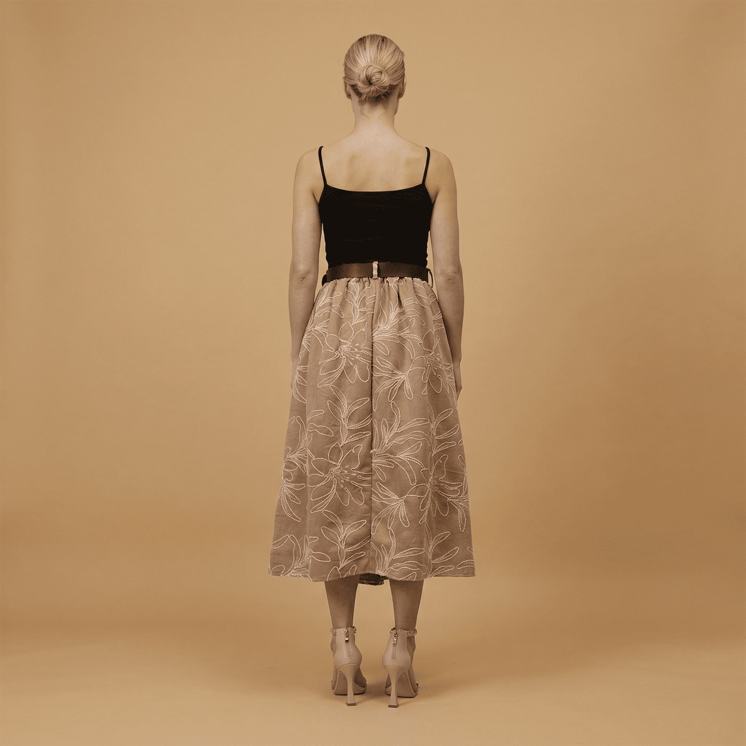 Embroidered suede-effect belted skirt TDM52123-40
