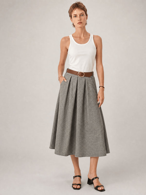 Jupe midi ample motif Prince-de-Galles TDM52123-58