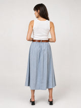 Jupe midi en coton rayé à taille ceinturée TDM52123CJ28