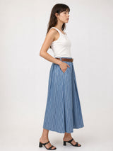 Jupe midi en coton rayé à taille ceinturée TDM52123CJ29