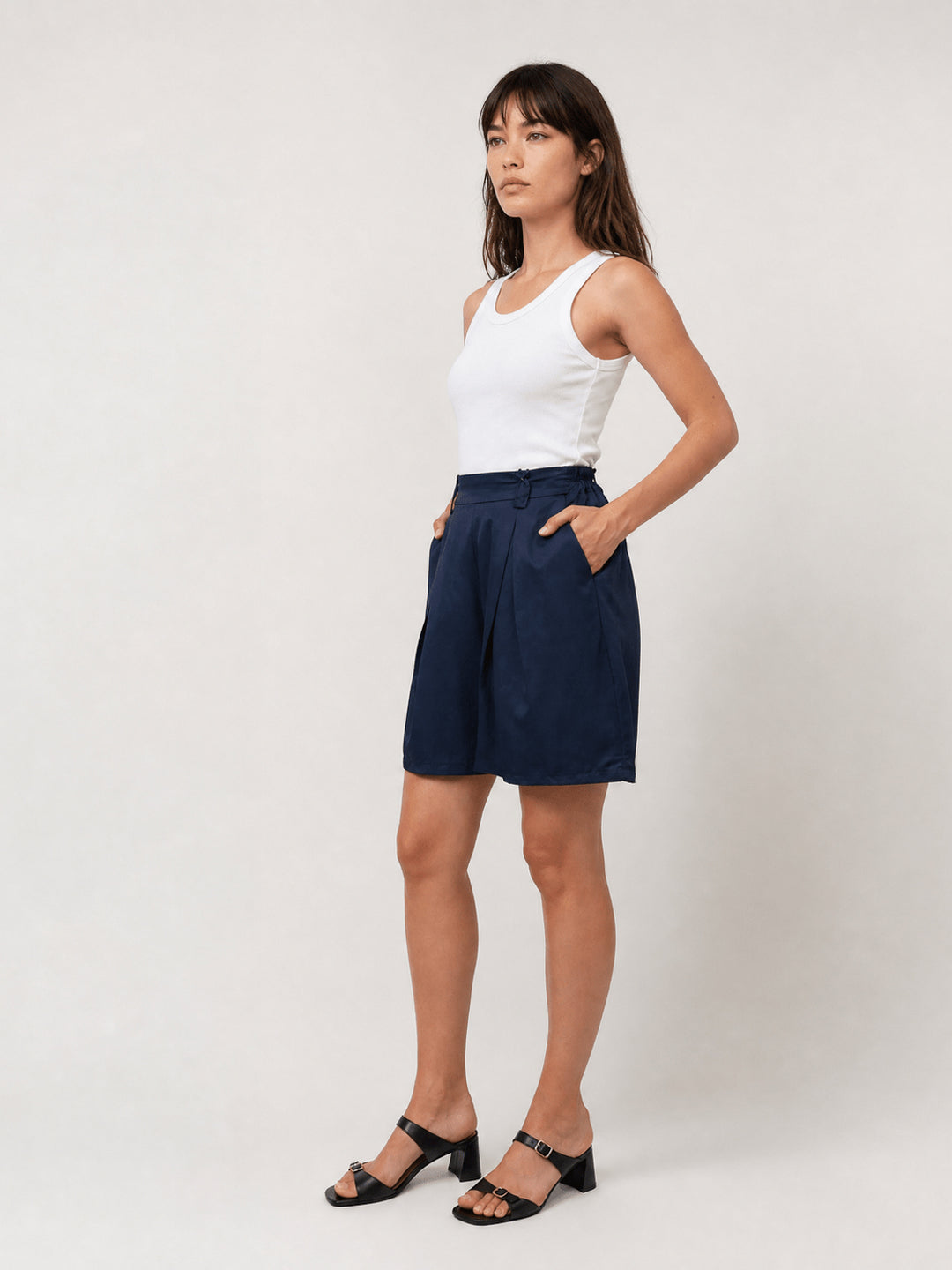 Short à pinces lyocell-lin effet jupe TDM55525-1