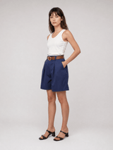 Short large en coton à ceinture bouclée TDM55525-3