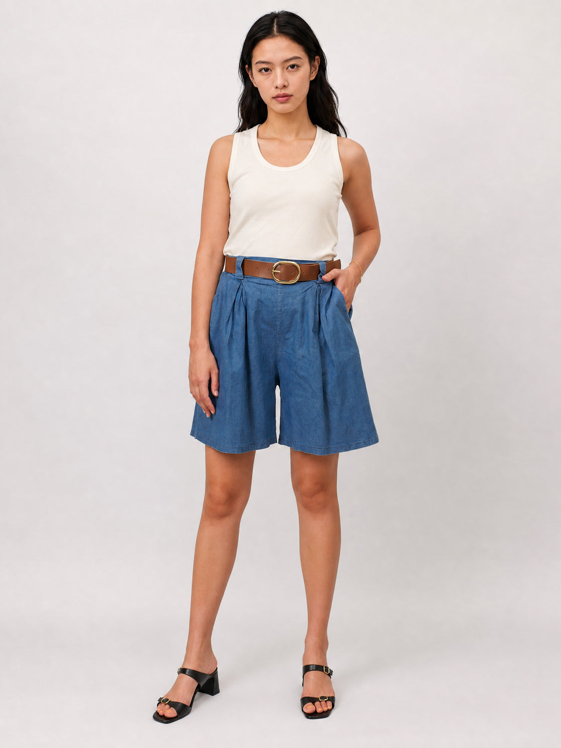 Short large en coton ceinturé TDM55525-4