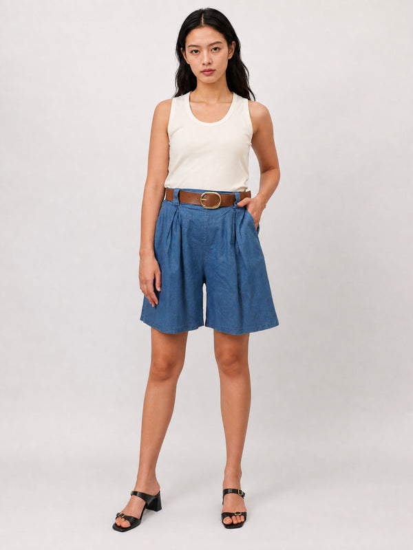 Short large en coton ceinturé TDM55525-4