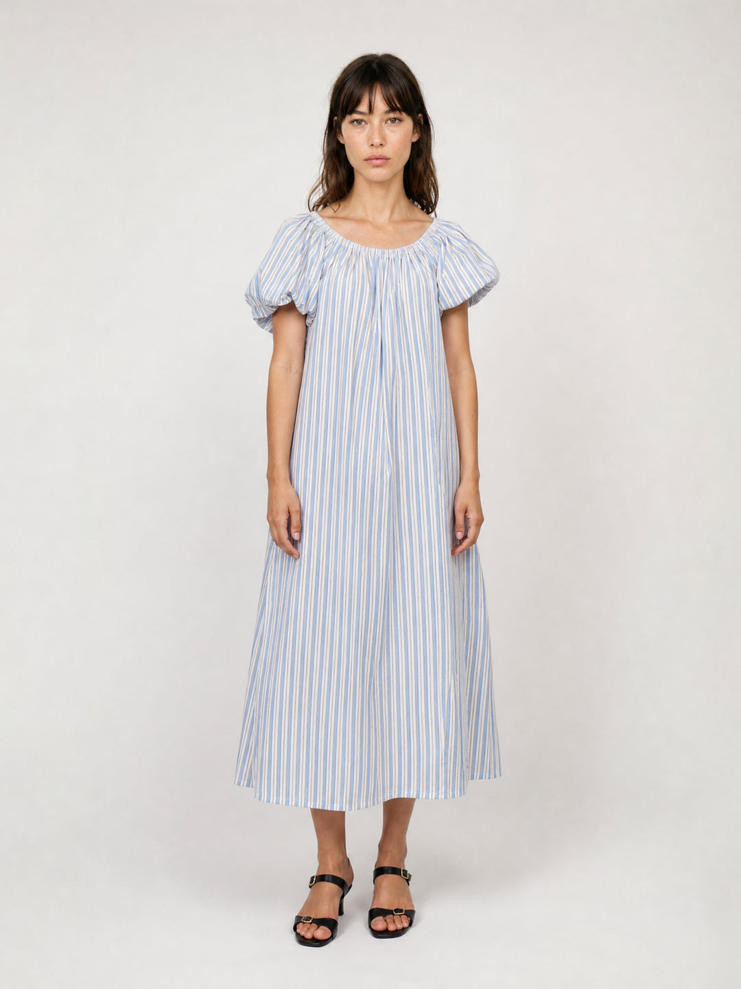 Robe longue légère rayée à col élastiqué TDM55826-2