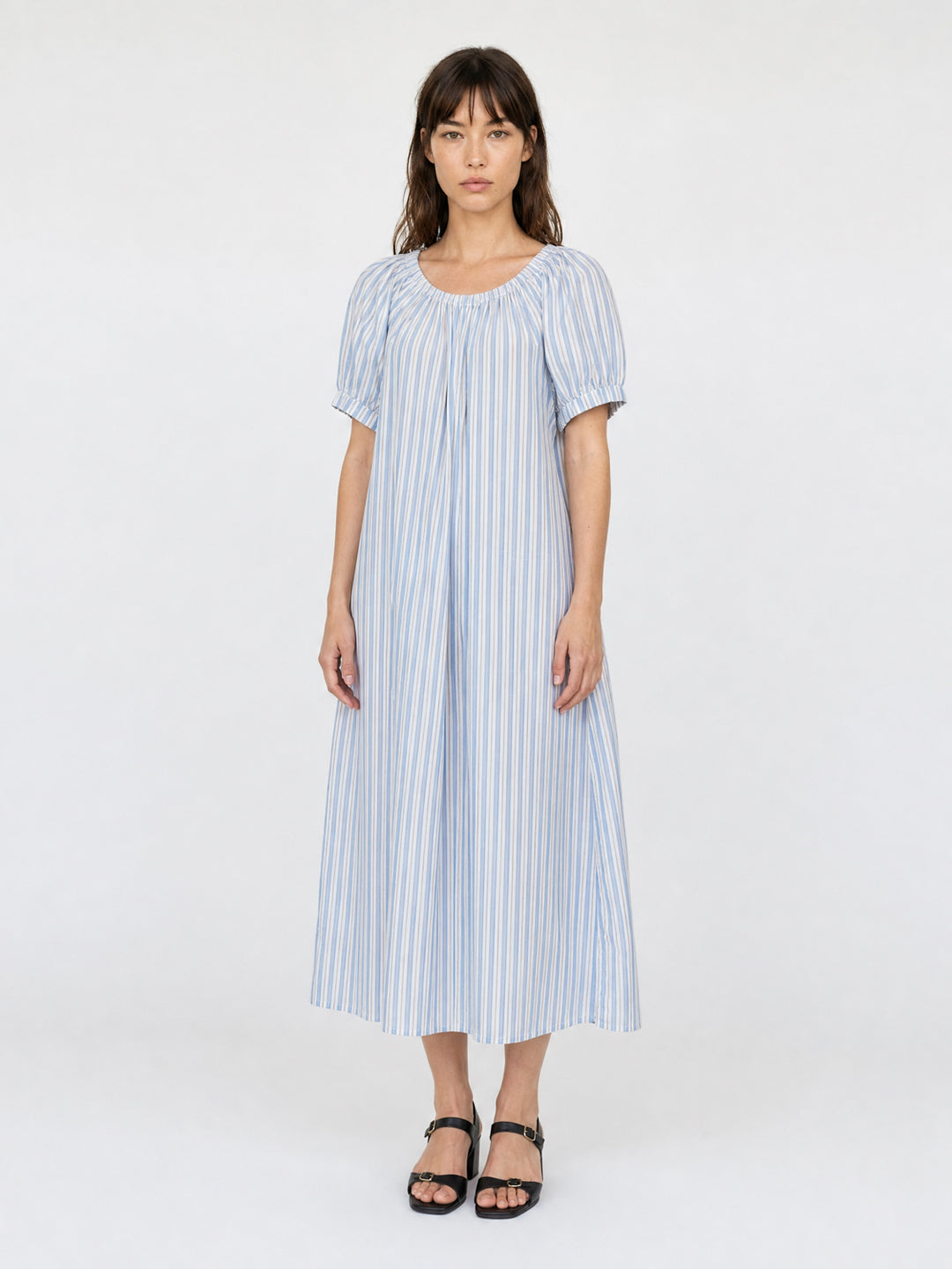 Robe longue légère rayée à col élastiqué TDM55826-2