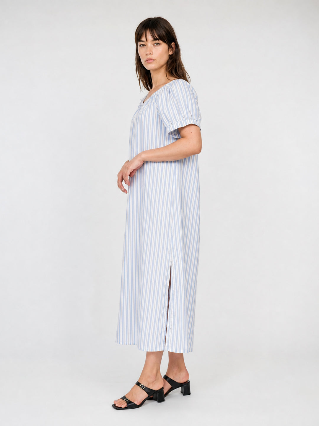 Robe longue légère rayée à col élastiqué TDM55826-2