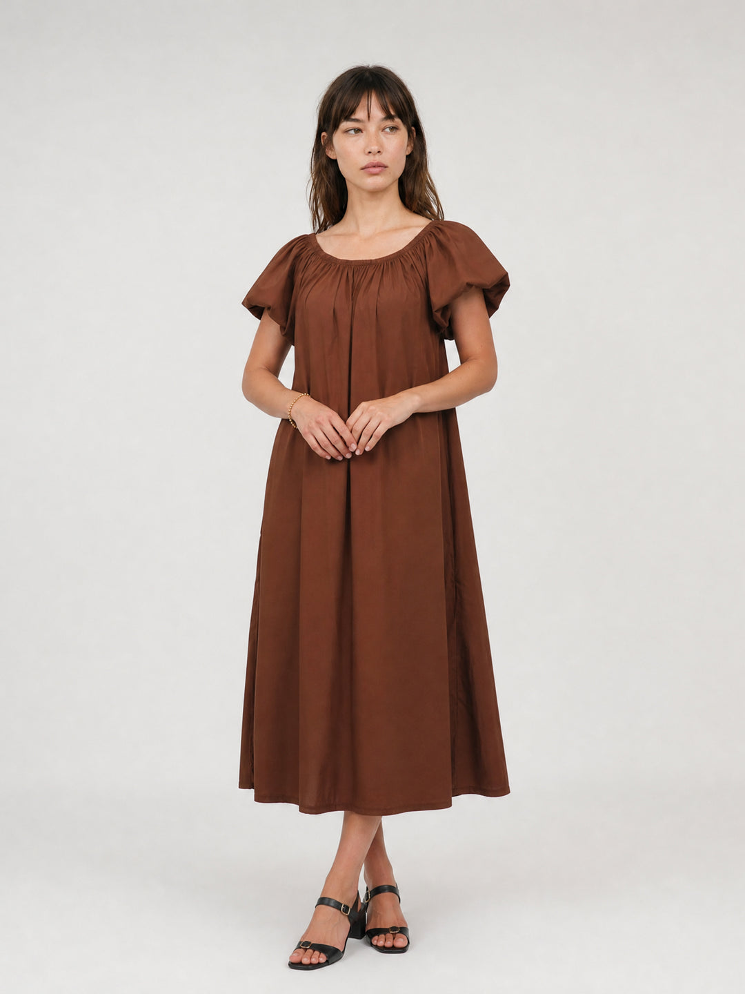 Robe longue fluide à col élastiqué TDM55826-3