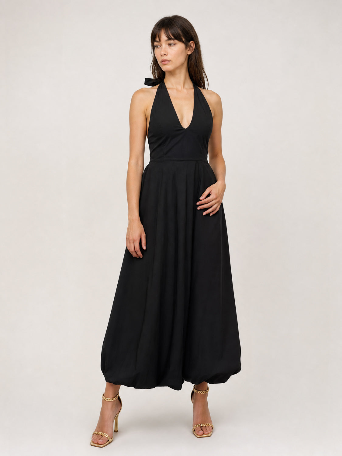 Robe longue en coton mélangé à taille élastiquée TDM58126