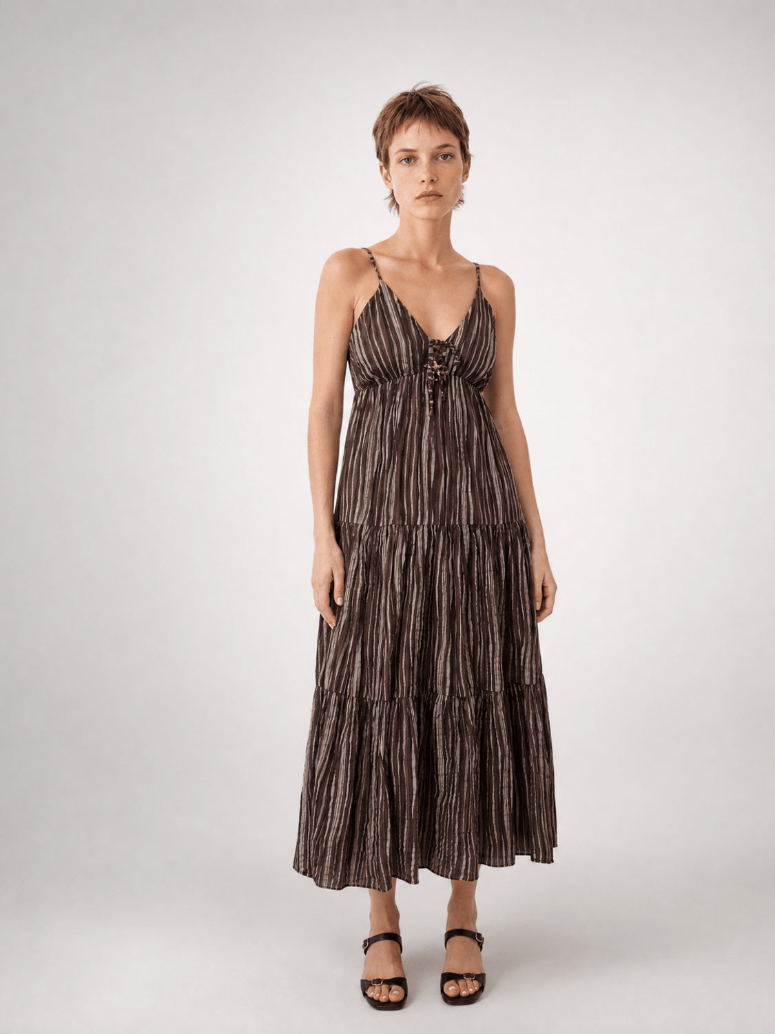 Robe longue en coton à fines rayures – TDM65325-3