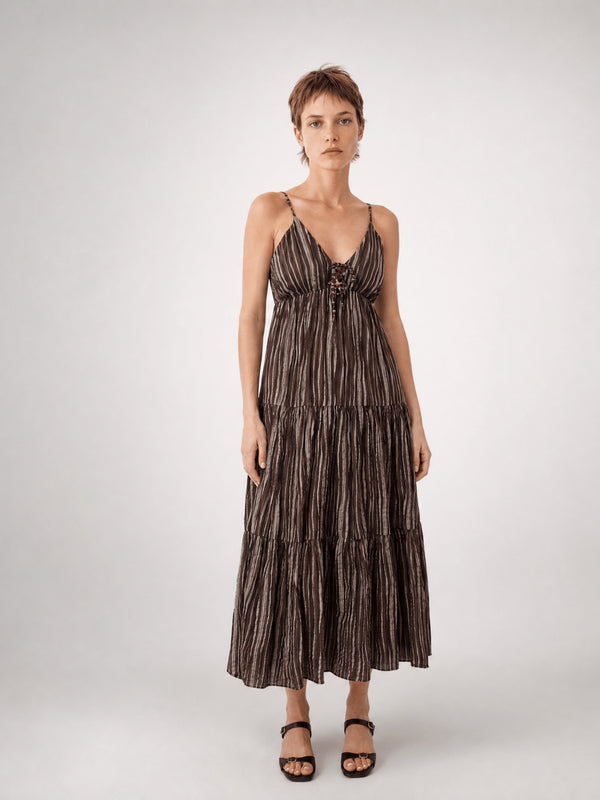 Robe longue en coton à fines rayures – TDM65325-3