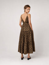 Robe longue en coton imprimé léopard, col V TDM65325-5