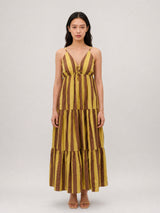 Robe longue en coton rayé, bretelles et col V TDM65325-2