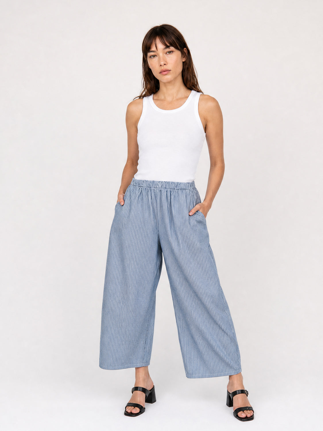 Pantalon ample en coton rayé à taille élastique TDM67625CJ28