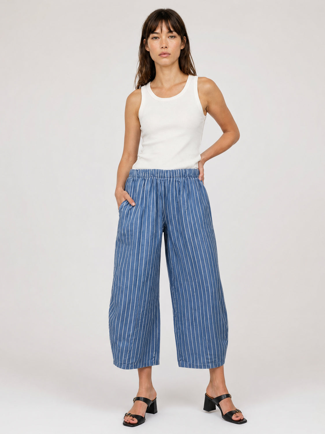 Pantalon ample en coton rayé à taille élastique TDM67625CJ29