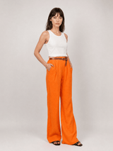 Pantalon large en gaze de coton ceinturé TDM78223-10