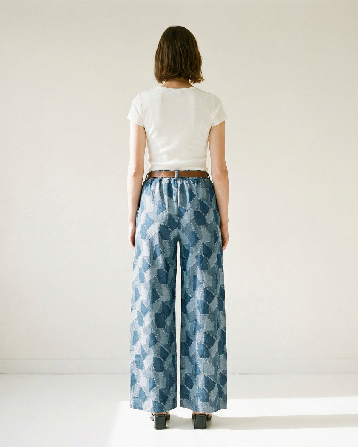 Pantalon patchwork indigo taille élastiquée ceinturé tdm78223 12