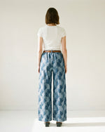 Load image into Gallery viewer, Indigo patchwork trousers with elasticated waist and belt TDM78223-12
