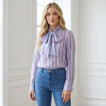 Chemise rayée à col lavallière fluide – TDM79024-6