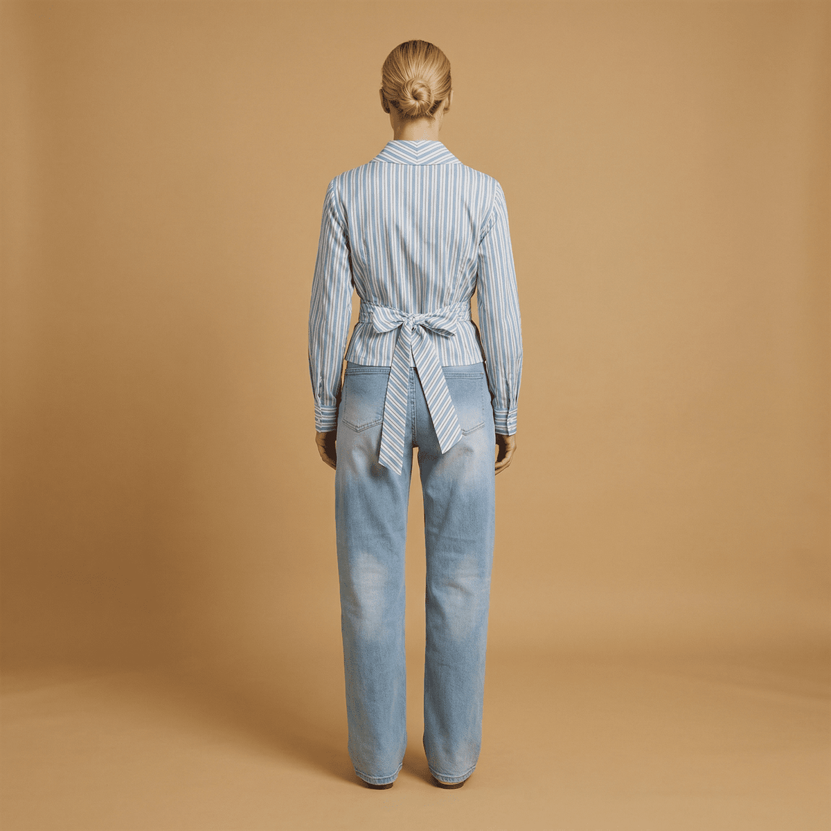 Striped wrap blouse with front bow tdm80025 1