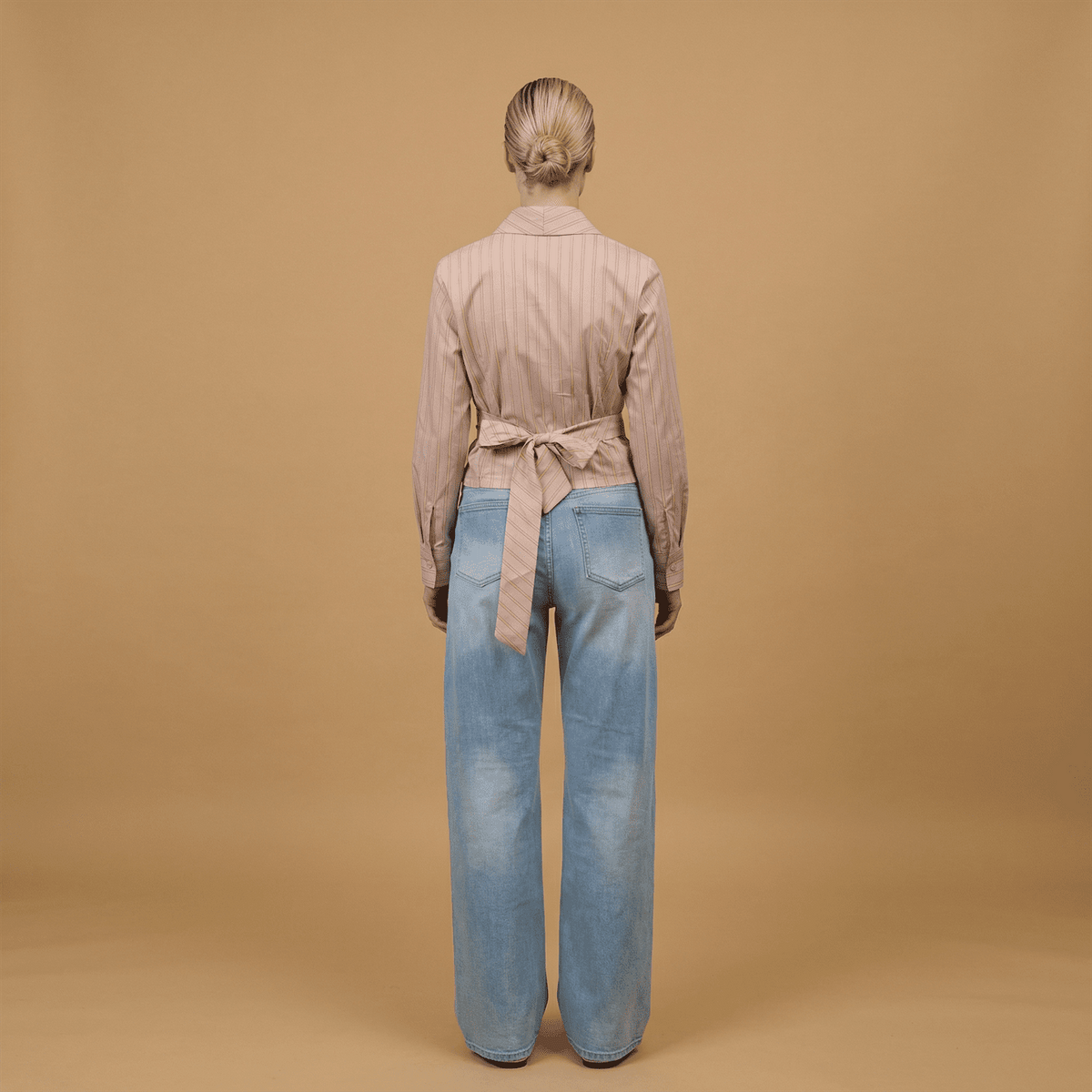 Striped wrap blouse with front bow tdm80025 3