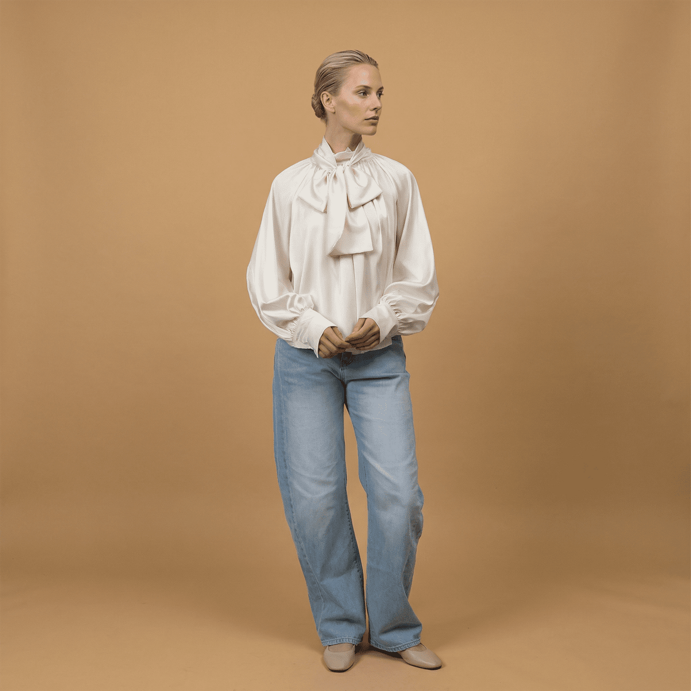 Satin shirt with lavallière collar TDM86525-2