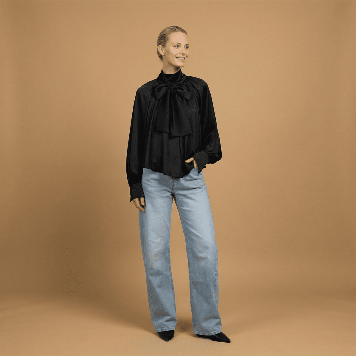 Satin shirt with lavallière collar tdm86525 2