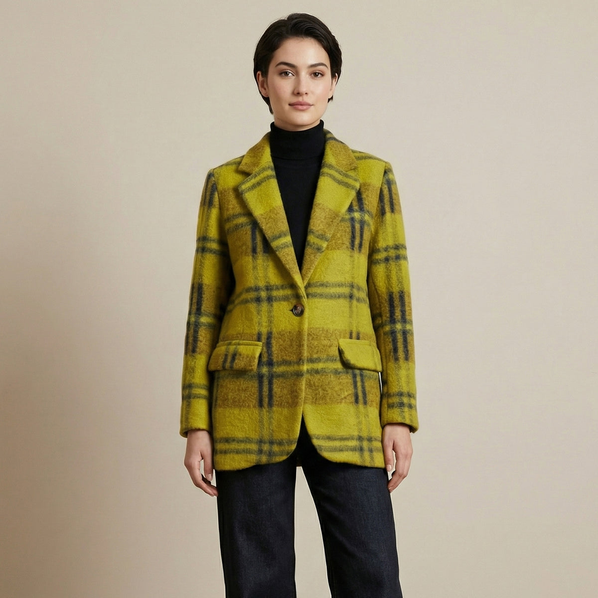 Brushed wool check blazer – tdm89024 