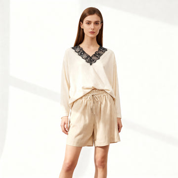 Top uni col en dentelle féminine TDM90925