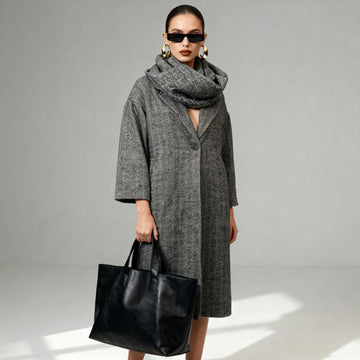 Manteau à sequins avec écharpe intégrée gris TDM93625