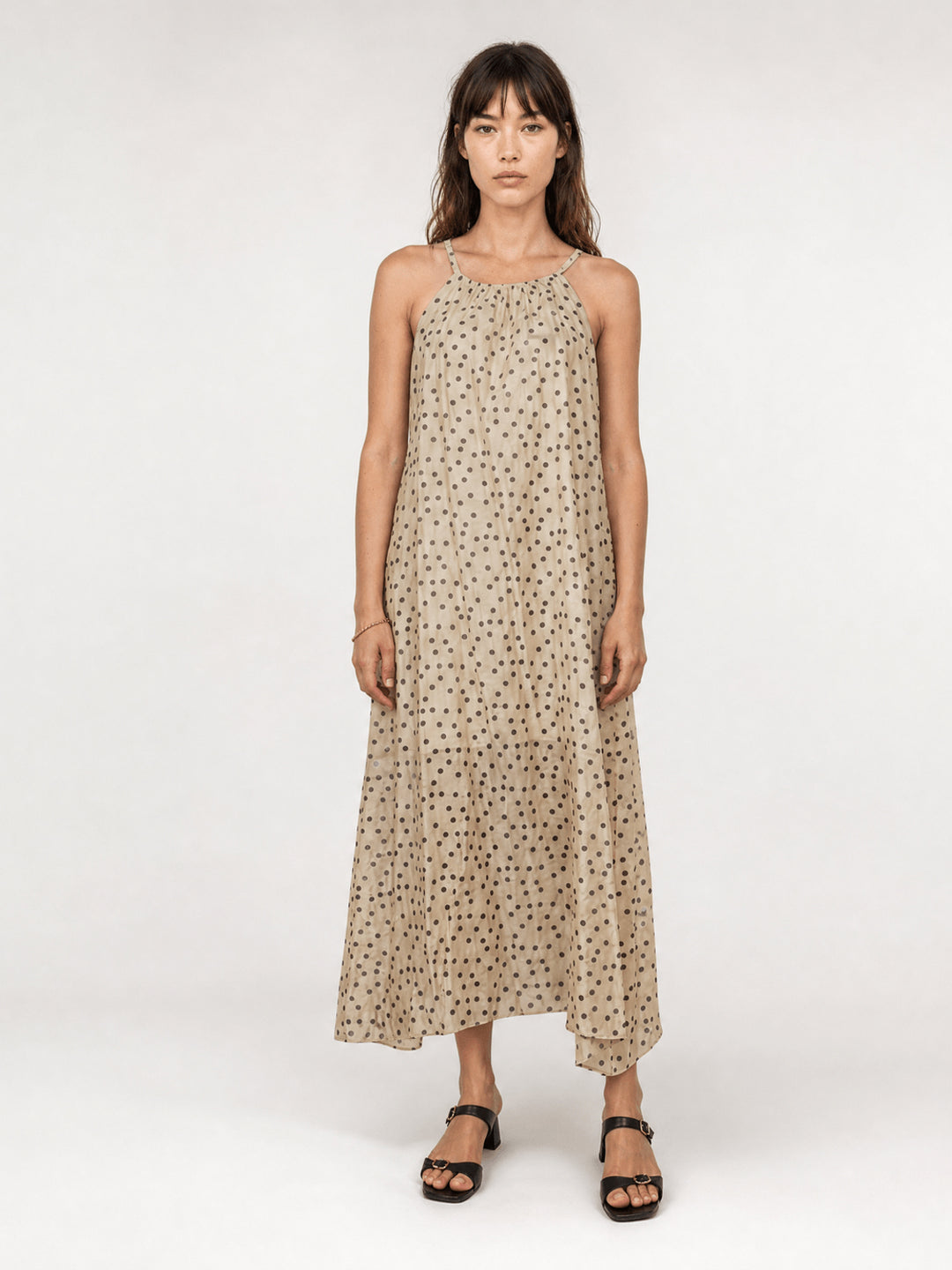 Robe longue fluide en lyocell et lin à pois TDMK513-13