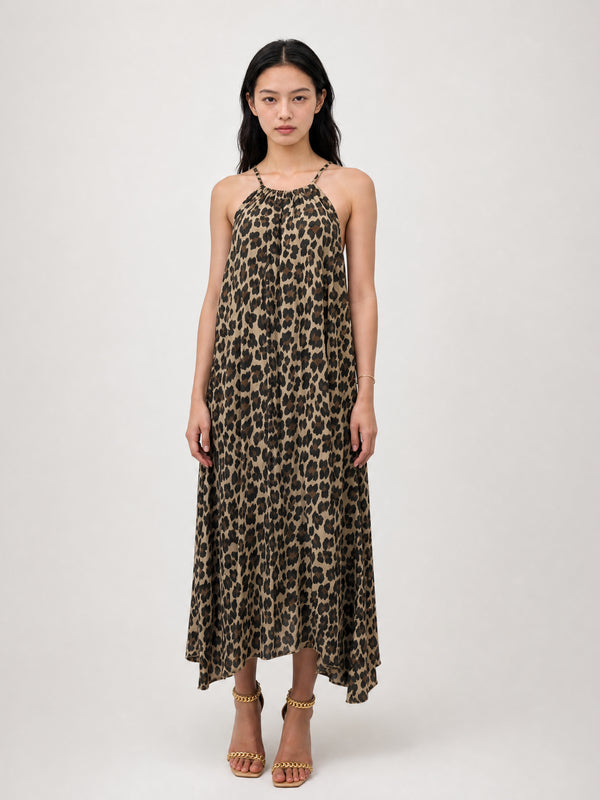 Robe sans manches en viscose fluide, motif léopard TDMK513-15